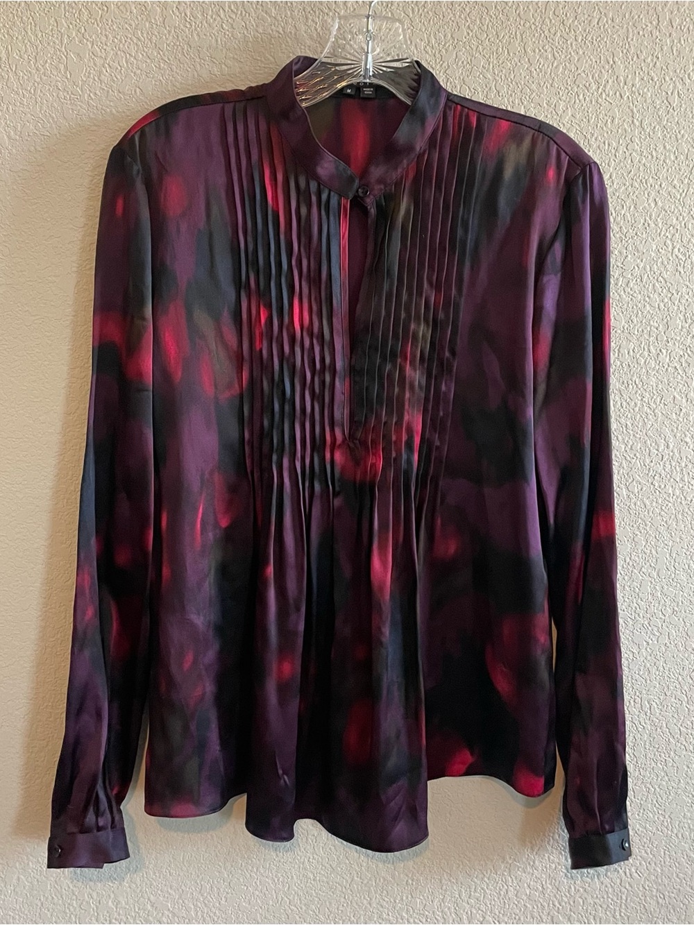 Theory Women's Purple & Red Pintuck Satin Blouse
